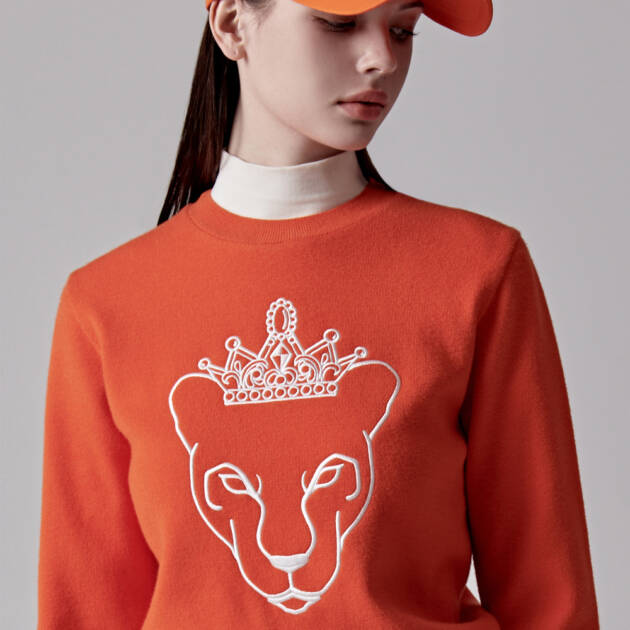 UTAA Neon Crown Panther Knit Pullover : Women's Orange