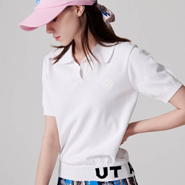 UTAA Pixel Logo Openneck Knit Tee : Women's White