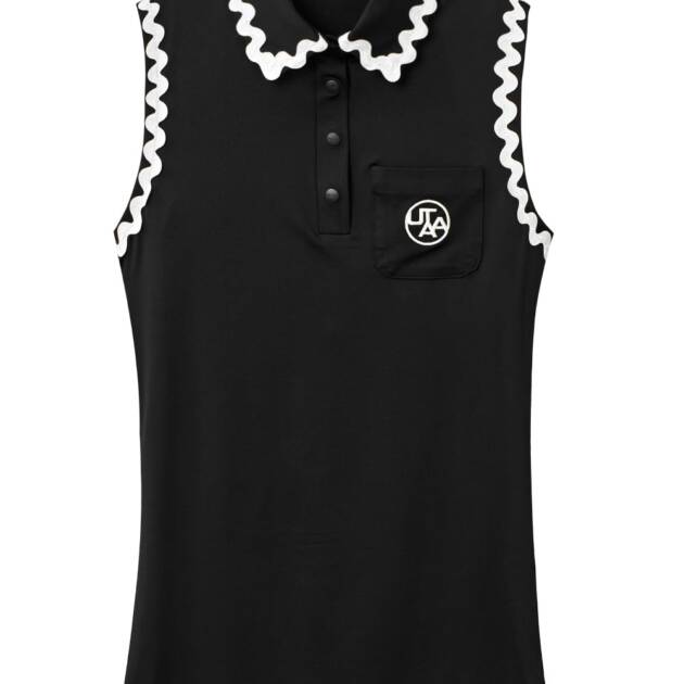 UTAA Swing Fit Tilde Wave Polo Sleeveless : Black