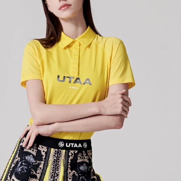 UTAA Reflected Logo Mesh Raglan Polo T-Shirts : Women's Yellow